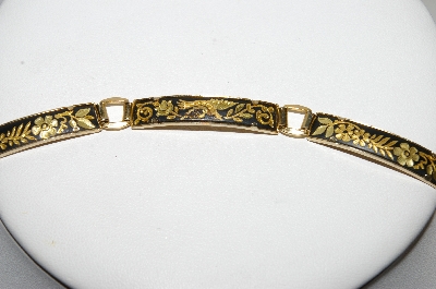 +MBA #96-047  " Spanish Damascene 24K Gold Plate & Black Enamel  Inlay Bracelet" 