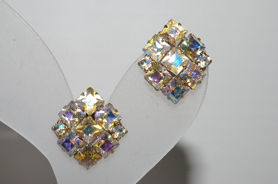 +MBA #96-051 "Vintage Goldtone AB Rhinestone Clip On Earrings"
