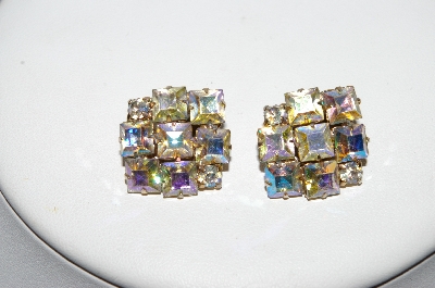 +MBA #96-051 "Vintage Goldtone AB Rhinestone Clip On Earrings"