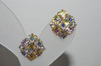 +MBA #96-051 "Vintage Goldtone AB Rhinestone Clip On Earrings"