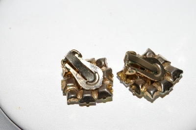 +MBA #96-051 "Vintage Goldtone AB Rhinestone Clip On Earrings"