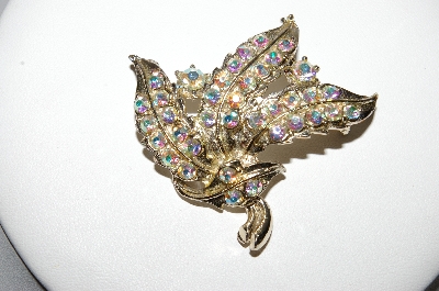+MBA #96-013 "Vintage Silvertone AB Crystal Rhinesrone Leaf Pin"