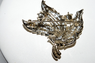 +MBA #96-013 "Vintage Silvertone AB Crystal Rhinesrone Leaf Pin"