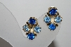 +MBA #96-046  "Vintage Goldtone Two Shades Of Blue Rhinestone Clip On Earrings"