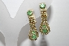 +MBA #96-099  "Vintage Goldtone Green & Clear Rhinestone Clip On Earrings"