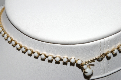 +MBA #96-011 "Vintage Goldtone Milk Glass Navette & AB Rhinestone Collar/Chocker Necklace"