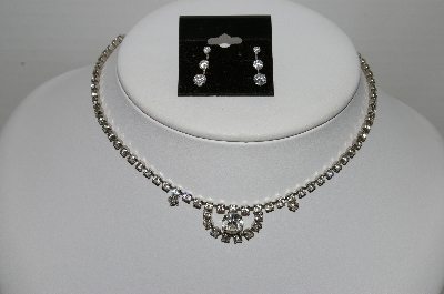 +MBA #96-113 "Vintage Silvertone Clear Rhinestone Chocker & Pierced Earrings Combo"