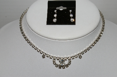 +MBA #96-113 "Vintage Silvertone Clear Rhinestone Chocker & Pierced Earrings Combo"
