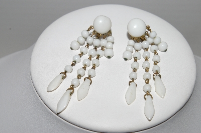 +MBA #96-063 "Made In West Germany White Milk Glass Screw Back Earrings"