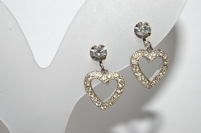 +MBA #96-007   "Weiss Silvertone Small Heart Rhinestone Screw Back Earrings"