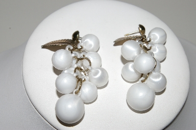 +MBA #94-012  "Vintage Goldtone White Plastic Grape Cluster Pierced Earrings"
