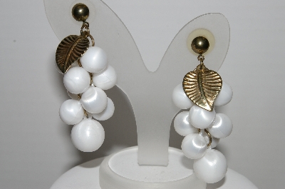 +MBA #94-012  "Vintage Goldtone White Plastic Grape Cluster Pierced Earrings"