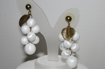 +MBA #94-012  "Vintage Goldtone White Plastic Grape Cluster Pierced Earrings"