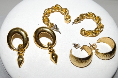 +MBA #94-089  "Vintage 3 Pairs Of Goldtone Pierced Earrings"