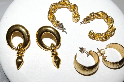 +MBA #94-089  "Vintage 3 Pairs Of Goldtone Pierced Earrings"