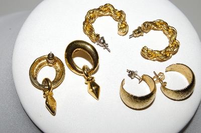 +MBA #94-089  "Vintage 3 Pairs Of Goldtone Pierced Earrings"