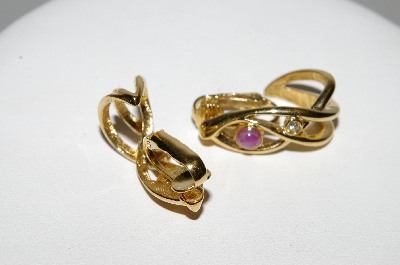 +MBA #94-091  "Vintage Gold Plated Fancy Hoop Style Clip On Earrings"