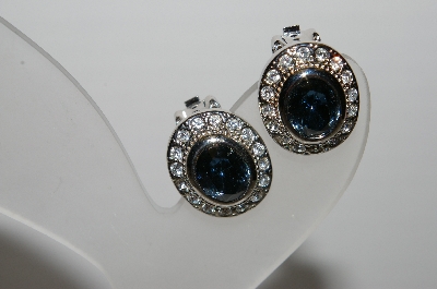 +MBA #94-212  "Vintage Silvertone Austrian Crystal Oval Clip On Earrings"