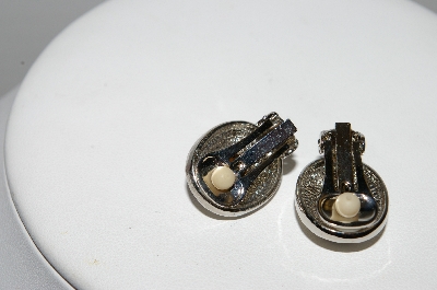 +MBA #94-212  "Vintage Silvertone Austrian Crystal Oval Clip On Earrings"