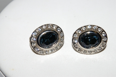 +MBA #94-212  "Vintage Silvertone Austrian Crystal Oval Clip On Earrings"