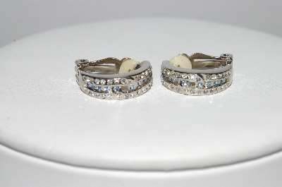 +MBA #94-186  "Vintage Silvertone Austrian Crystal 1/2 Hoop Clip On Earrings"