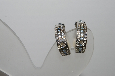+MBA #94-186  "Vintage Silvertone Austrian Crystal 1/2 Hoop Clip On Earrings"