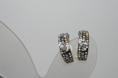 +MBA #94-186  "Vintage Silvertone Austrian Crystal 1/2 Hoop Clip On Earrings"