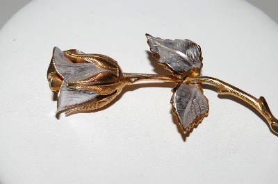+MBA #94-015  "Vintage Copper & Silvertone Rose Pin"
