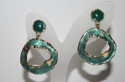 +MBA #94-180  "Vintage Goldtone Green Enameled Pierced Earrings"