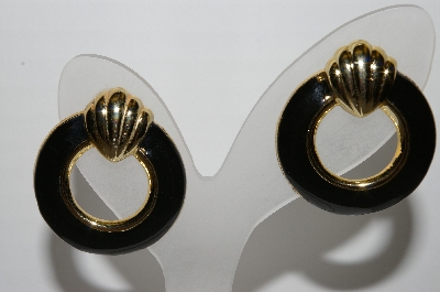 +MBA #94-101  "Lot Of (2) Pairs Of Goldtone Black Enameled Pierced Earrings"