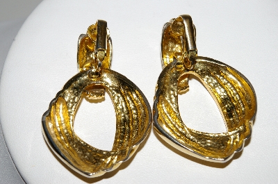 +MBA #94-077  "Vintage Goldtone Large Hinged Clip On Earrings"