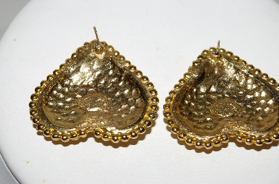 +MBA #94-014  "Vintage Goldtone Multi Colored Stone Upside Down Heart Shaped Pierced Earrings"