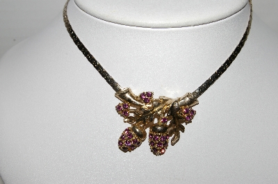 +MBA #94-330  "Vintage Goldtone Purple Rhinestone Acorn 15" Chocker"