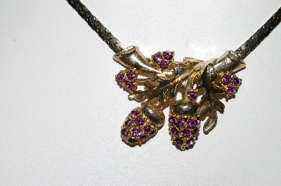 +MBA #94-330  "Vintage Goldtone Purple Rhinestone Acorn 15" Chocker"