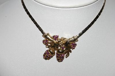 +MBA #94-330  "Vintage Goldtone Purple Rhinestone Acorn 15" Chocker"