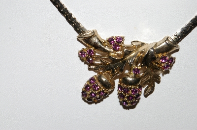 +MBA #94-330  "Vintage Goldtone Purple Rhinestone Acorn 15" Chocker"