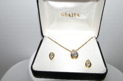 +MBA #94-105  "Giana Gold Plated Crystal Pendant & Pierced Earring Set"