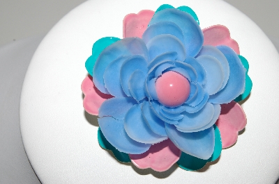 "HOLD"  +MBA #94-361  "Vintage Pink, Blue & Green Enameled Flower Pin"