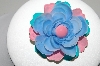"HOLD"  +MBA #94-361  "Vintage Pink, Blue & Green Enameled Flower Pin"