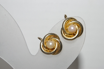 +MBA #93-124  "Vintage Gold Plated Pearl Clip Back Earrings"