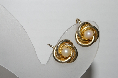 +MBA #93-124  "Vintage Gold Plated Pearl Clip Back Earrings"