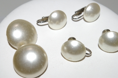 +MBA #93-025 "Vintage Lot Of 3 Pairs Of Faux Pearl Clip On Earrings"