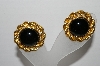 +MBA #93-055  "Vintage Goldtone BLack Center Stone Clip On Earrings"