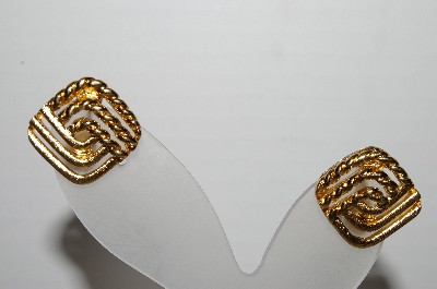 +MBA #93-036  "Monet Goldtone Square Clip On Earrings"