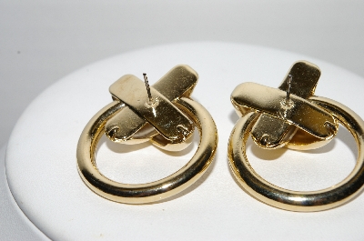 +MBA #93-044  "Vintage Large Gold Plated Fancy Pierced Earrings"