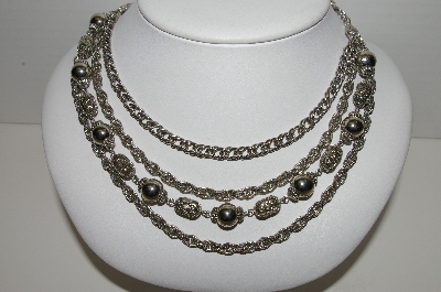 +MBA #93-035  Beautiful Vintage Silvertone Layered Necklace"