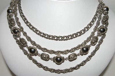 +MBA #93-035  Beautiful Vintage Silvertone Layered Necklace"