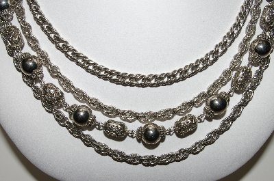+MBA #93-035  Beautiful Vintage Silvertone Layered Necklace"