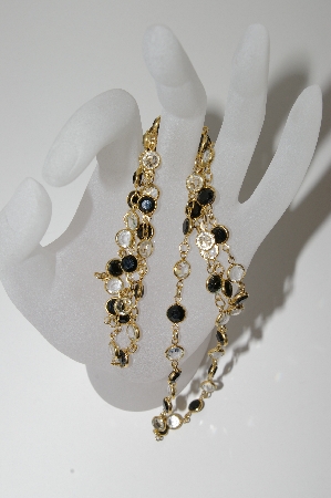 +MBA #93-106  "Vintage Goldtone Black & Clear Glass Stone Necklace"