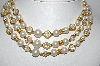 +MBA #92-057  "Vintage Goldtone 3 Strand  Faux Pearl  & AB Crystal Beads  Necklace"